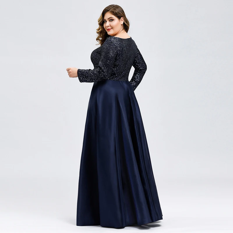ELPR0000464 in stock navy blue mother dress long sleeves Sequin wedding mother Dress