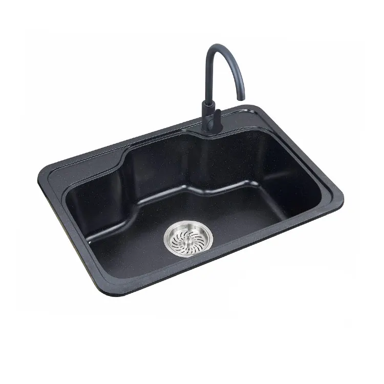 Kitchen Sink Black Marble Washbasin Bathroom Quartz Stone Large Single Pool