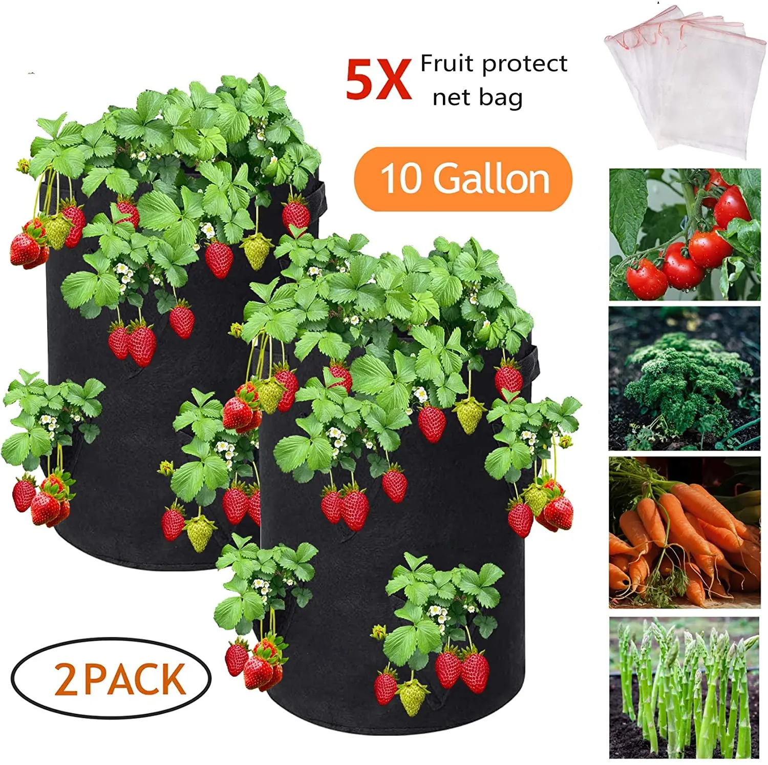 Eco Friendly 7 Gallon 10 Gallon Felt Strawberry Plant Grow Bag With 8 Side Pockets