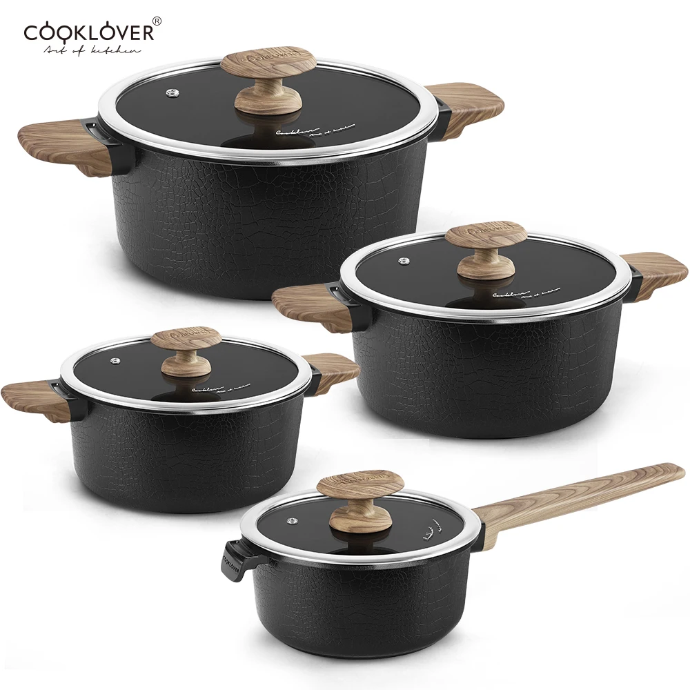 Nonstick Cookware Set Die Cast Aluminum 8-Piece Induction Pots And Pans Sets With Glass Lids for Kitchen