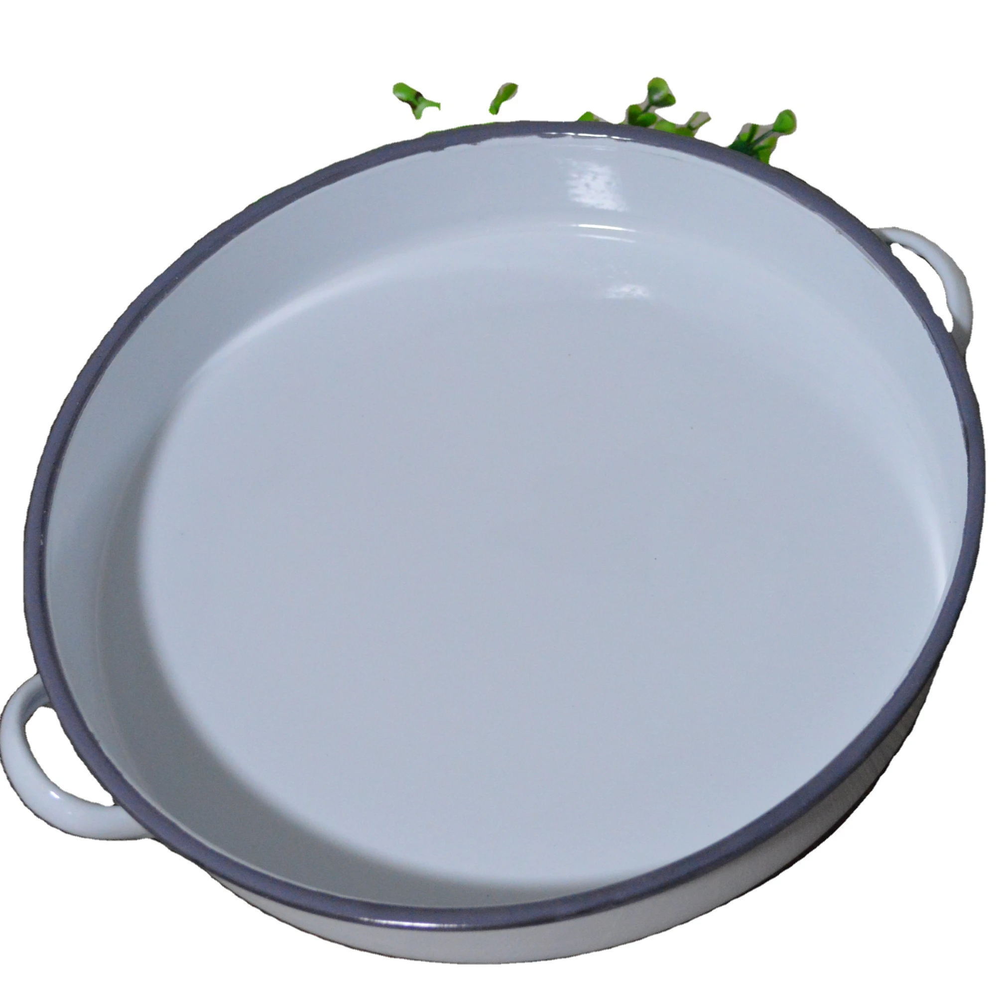 Diameter 30cm  Round Enamel Tray Serving Tray Fruit Tray With Handle