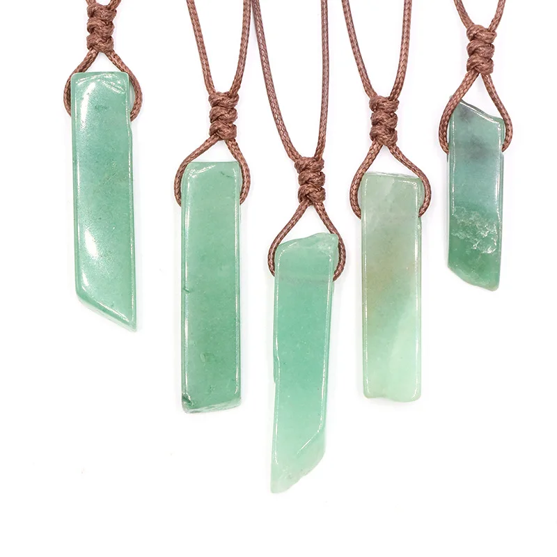 Fashion Natural Stone Crystal Quartz Irregular Chips Pendant Necklace With Adjustable Brown Rope For Women And Men
