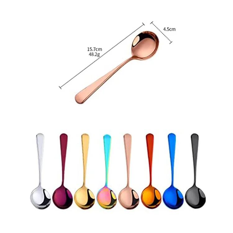 Silverware Dinner Bouillon Round Spoon Wholesale Stainless Steel Alpha Round Soup Spoons
