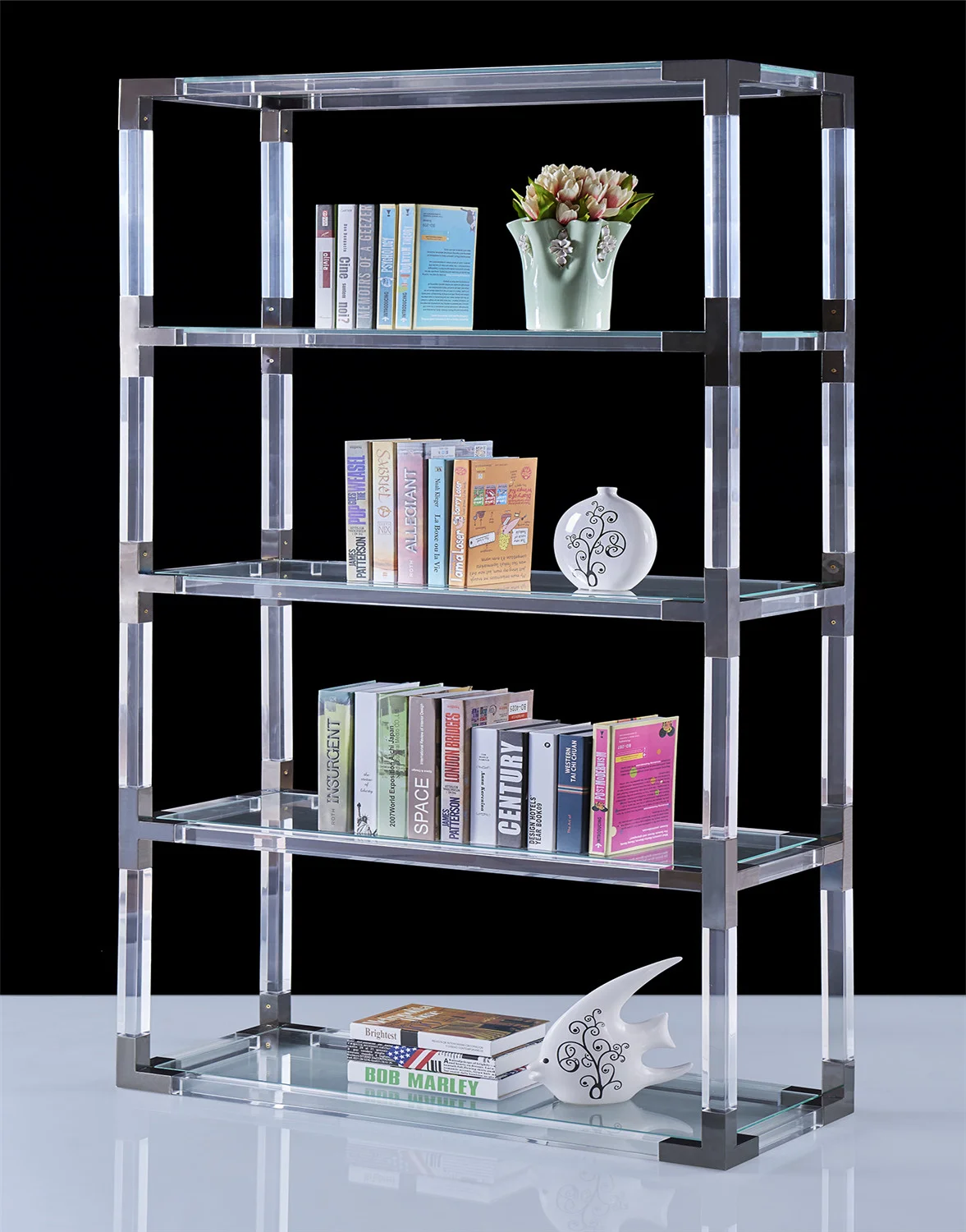 Home Furniture Multifunctional Living Room metal bookshelf with glass top