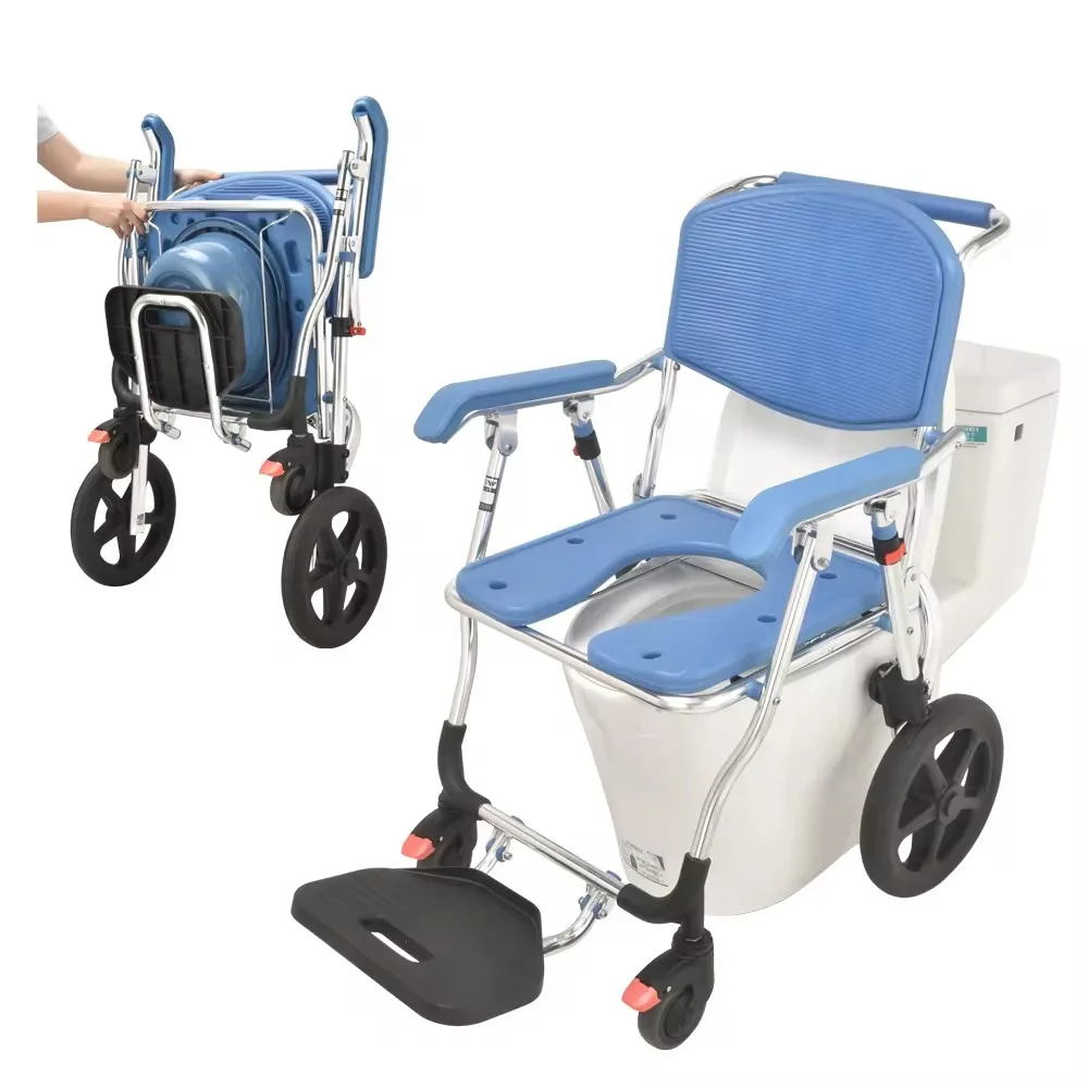 Mdeical Portable Folding Wheelchair Bathroom Chair Patient Multipurpose Aluminum Electric Types Commode Toilet Chair For Elderly