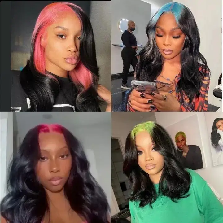 Pre Plucked Mixed colorful Natural Hairline Synthetic Lace front hair wigs for Women