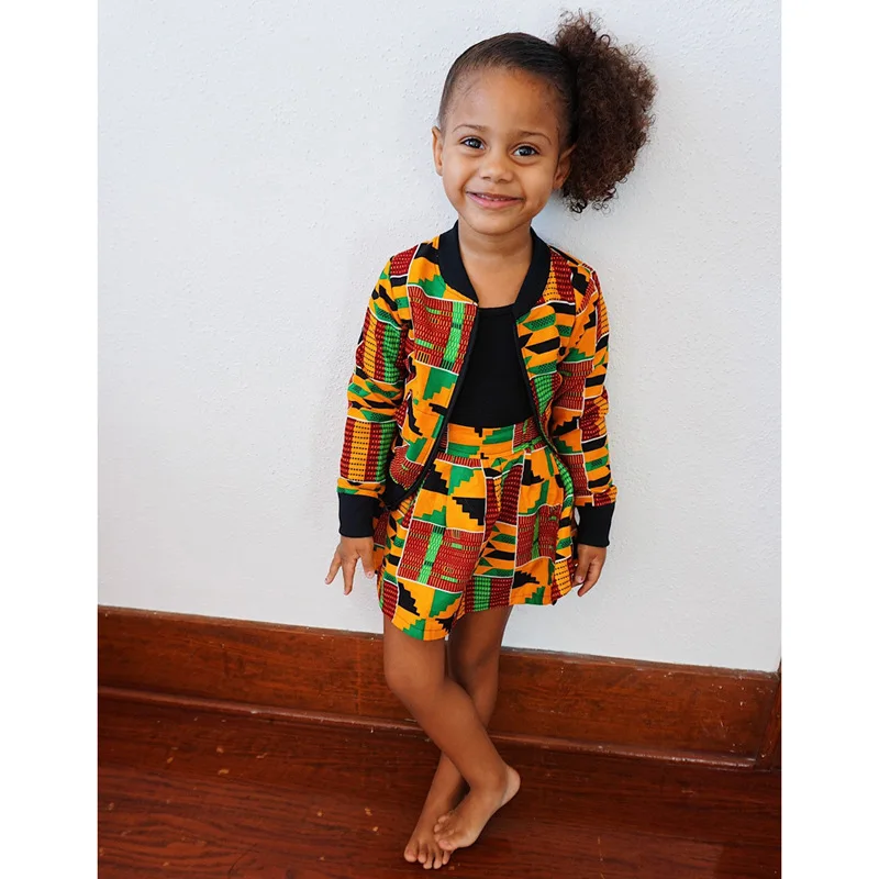 
Wholesale African Bohemia print fall clothes sets jacket dress baby girls long sleeve boutique outfits 