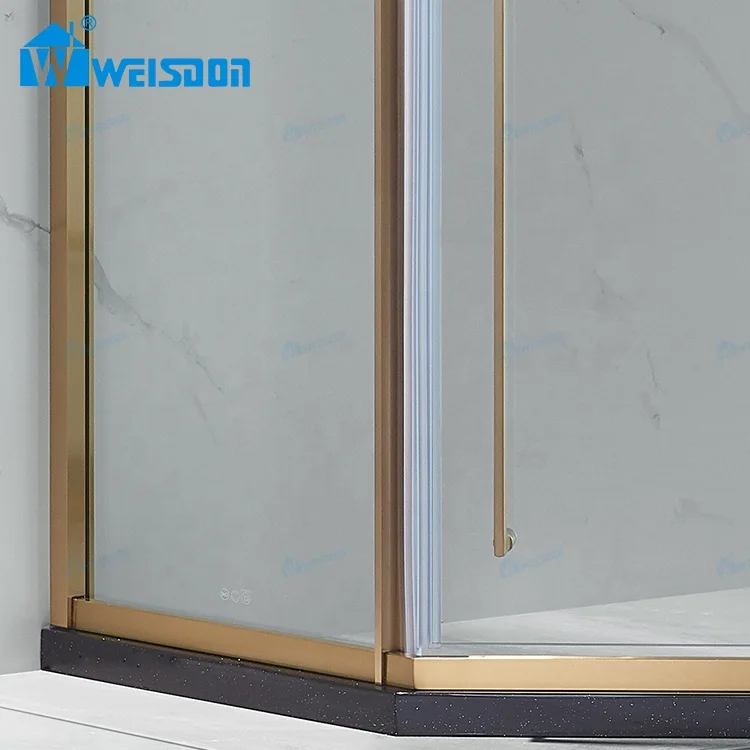 Weisdon Wholesale 304 Stainless Steel Gold Shower Room Diamond Framed Tempered Glass Shower Door