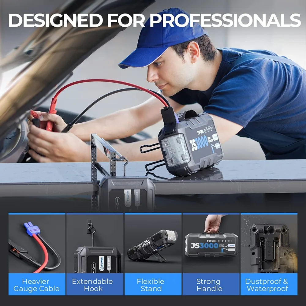TOPDON Factory ODM OEM JS3000 3000A 24000mAh 12V Multi-Function Portable Emergency Battery Booster Box Powerbank Car Jumpstarter