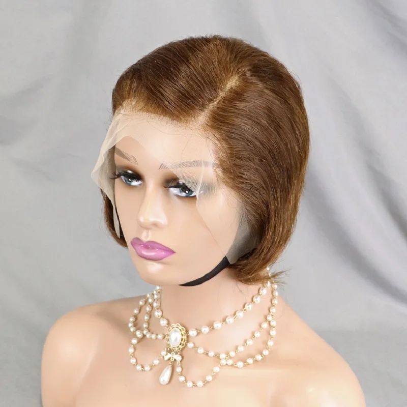 Недорогие короткие парики 13x4 оптовая продажа коричневые волосы человеческие для черных женщин натуральные гладкие Прямая поставка