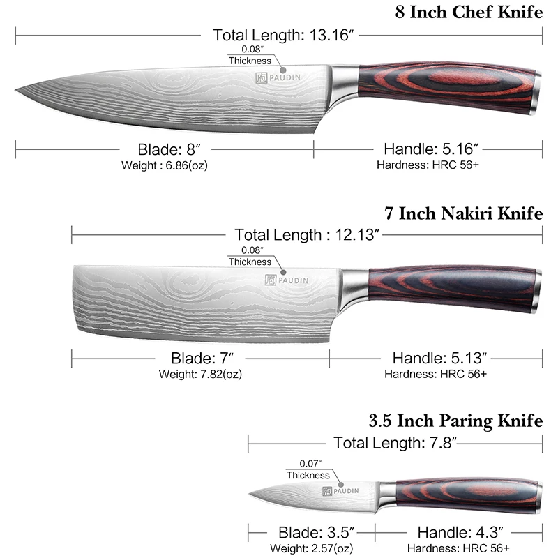 Professional Custom 3-in-1 Kitchen Knives set Stainless Steel Blade with Wooden Handle Kitchen Cleaver Paring Chef Knives Set