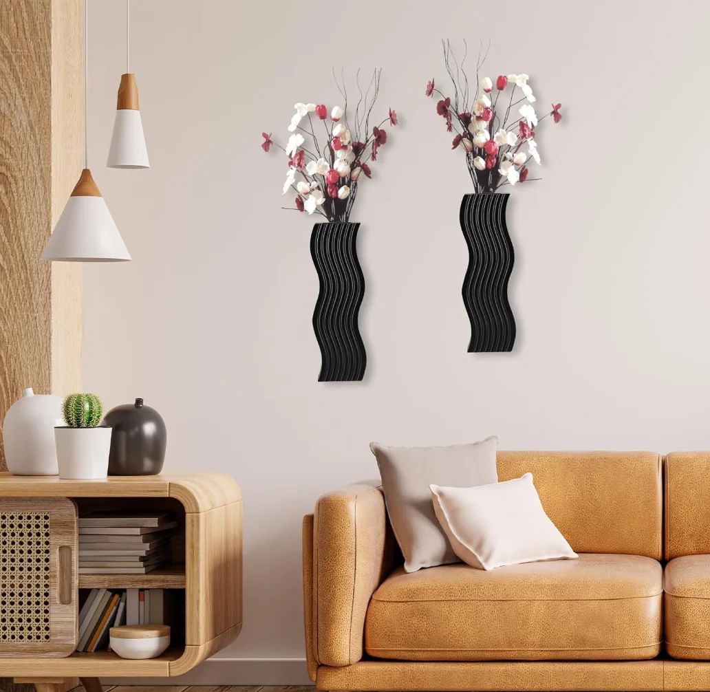 2 Pack Wall Decor Wood Wall Planters for Indoor Plants, Farmhouse Wall Vase for Decor Dried Flowers