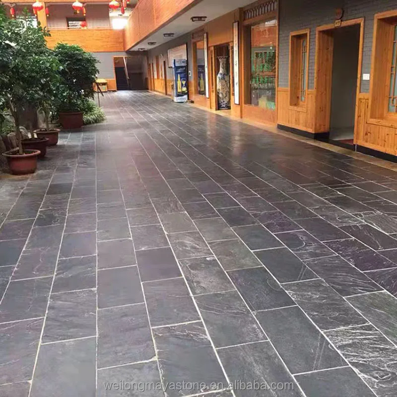 Wholesale Cheap Chinese Natural Stone Slabs Black Slate Garden Floor Covering Split Cut-to-Size Outdoor Modern Traditional