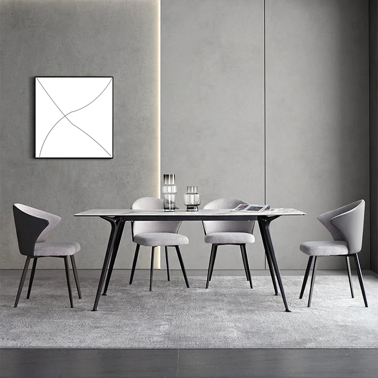 Home furniture modern tempered transparent square glass dining table marble dining table set with 6 dining chairs