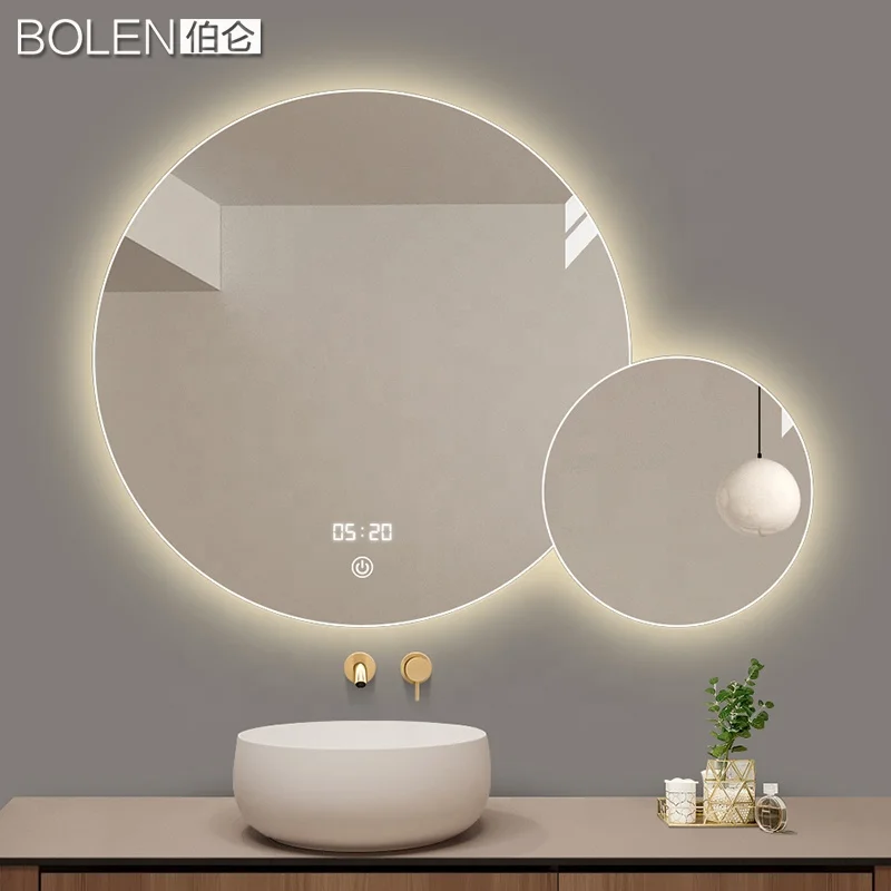 2 Round Frameless LED Mirror Defog Irregular Shape Wall Mounted