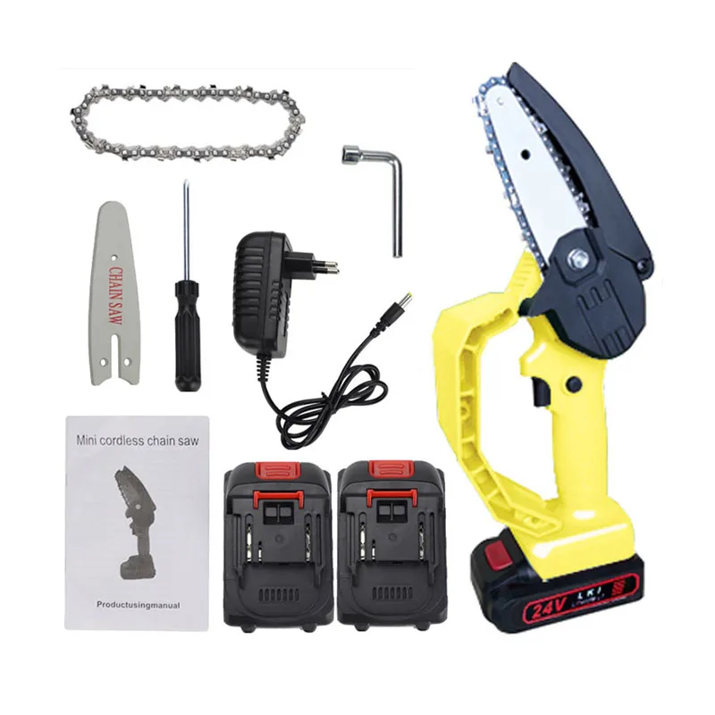 Wholesale cheap other power saws yellow mini cordless chainsaw 2pcs 24v lithium battery power saws price
