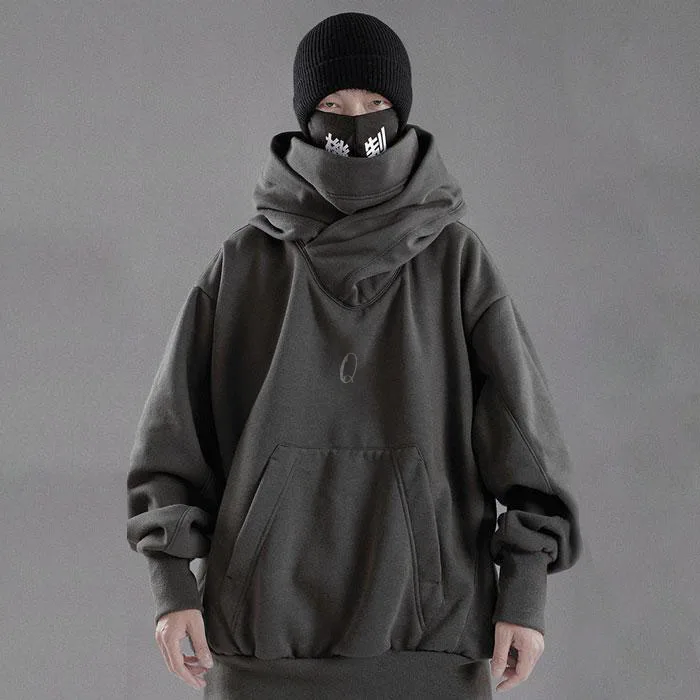 Custom Double Neckline Heavyweight Cotton Pullover Hoodie Japanese High Street Techwear Oversized Hip Hop Harajuku Punk Hoodies