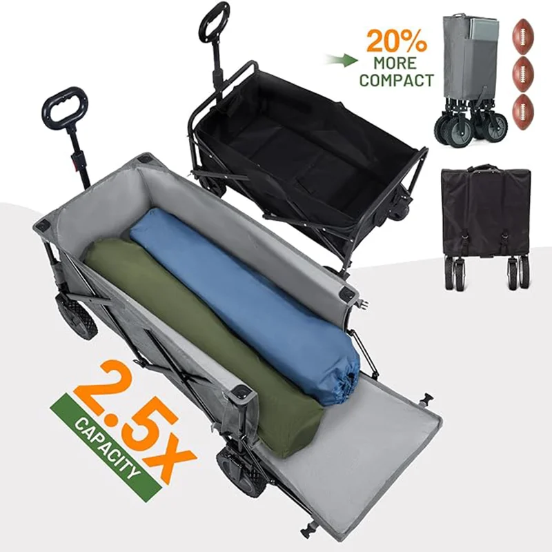 300 lb foldable utility car with tailgate with adjustable handle 200 L capacity portable cart Outdoor camping shopping cart