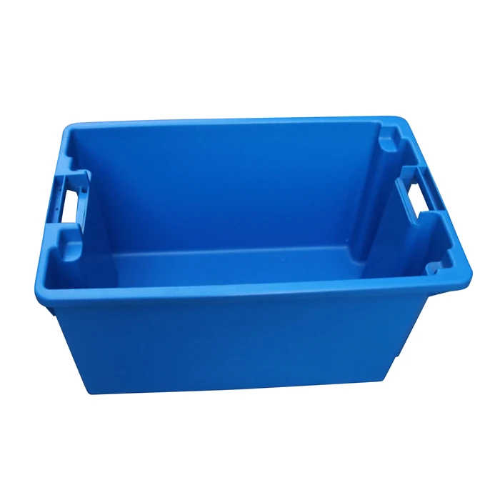 QS 80L Plastic Attached Lid Container With Hinged Lid Plastic Moving Tote Boxes For Moving Company Nestable Moving Crate