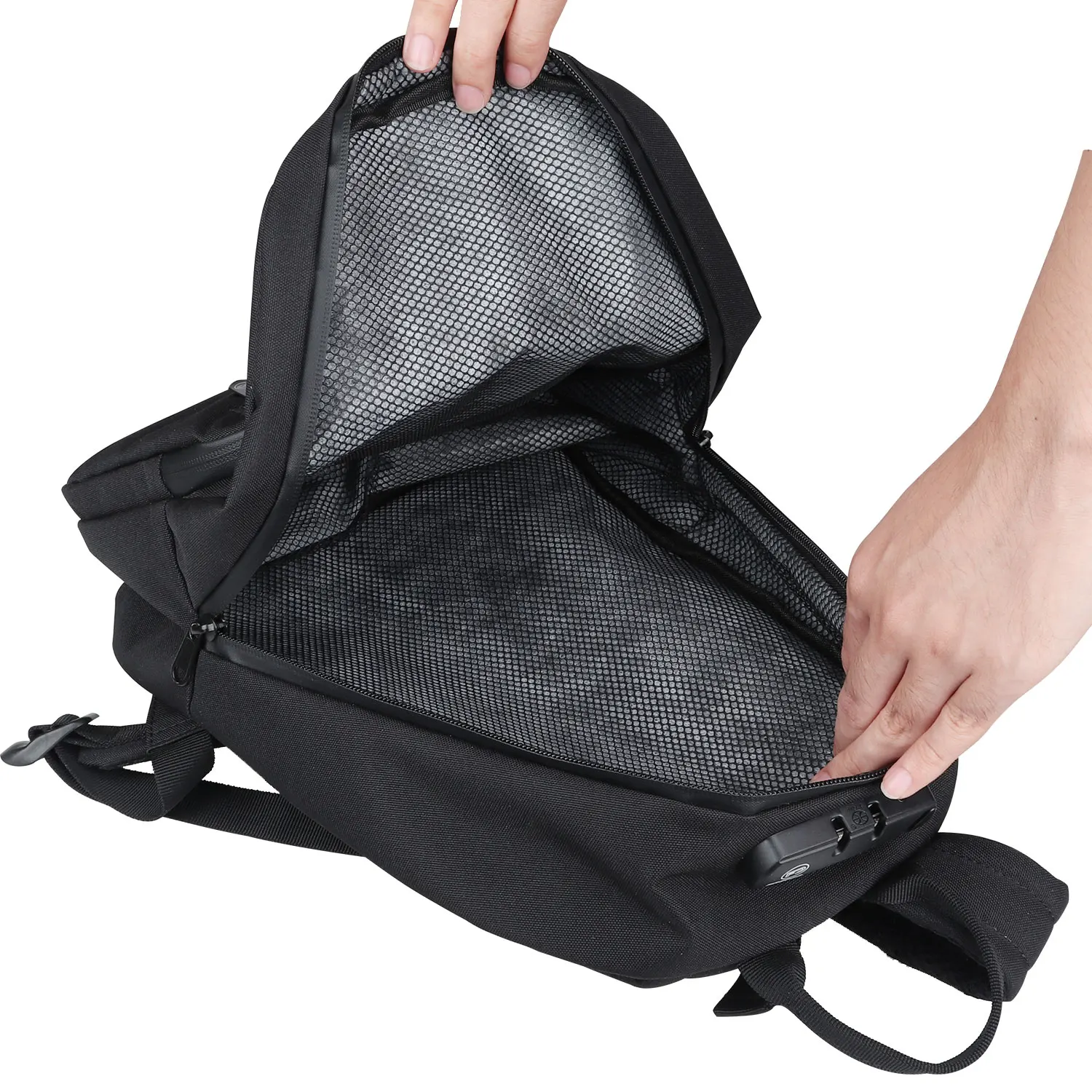 custom odor proof carbon lining backpack PU password lock protect smell proof backpack