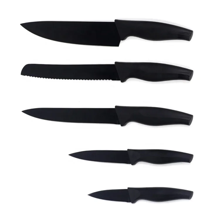 Набор из 5 кухонных ножей из черного оксида с соответствующим лезвием, устойчивые к коррозии, ножи с антипригарным покрытием