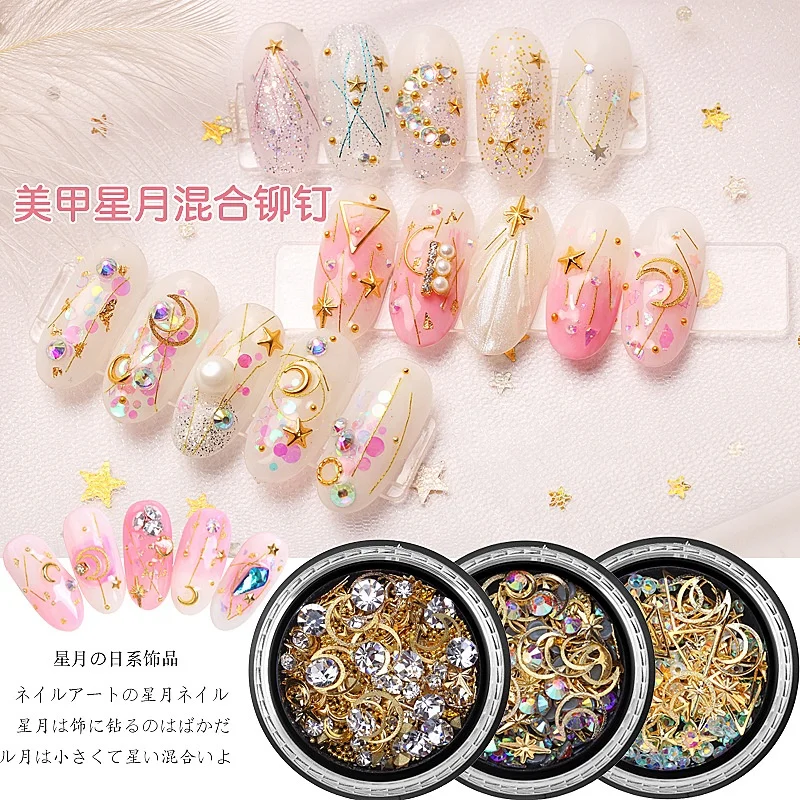 3d  Rhinestones And Studs Gold Rivets Set Nail Crystals Clear Nail Jewelry Decorations Manicure Kit