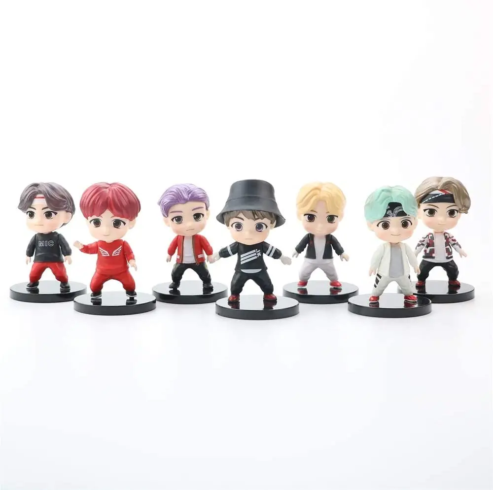 NEW KPOP Bangtan Boys bt21 Cartoon Print Keychains Key Ring Cartoon figure J-HOPE JUNG KOOK SUGA V RM JIMIN JINfigures