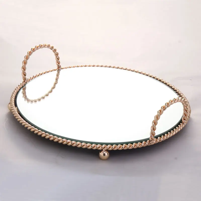 Unique Round Metal Serving Tray with Glass New Designs of Food Serving Trays for Home Decpr or Party in Stock