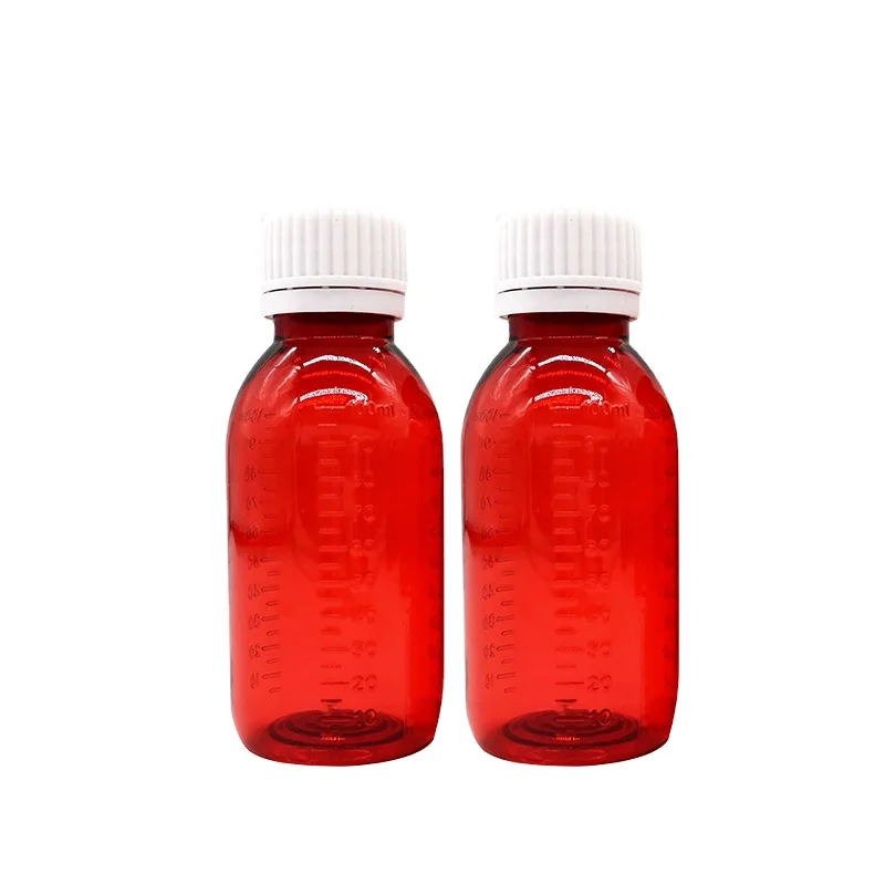 100ml PET bottles with ribbed cap for medicine packaging cough syrup bottles