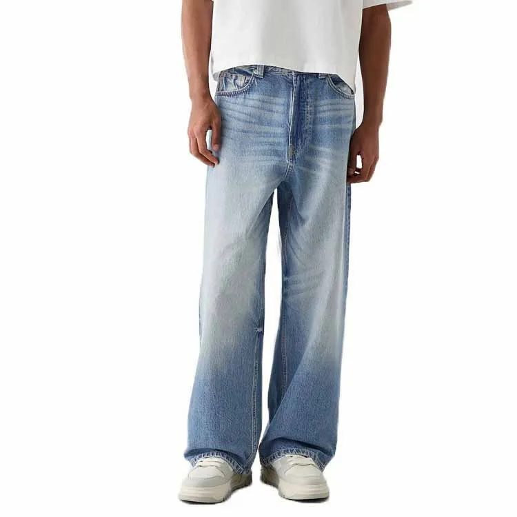 OEM Custom blue washed high quality loose fit tie dye cotton jeans for men