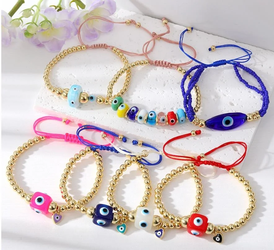 Red string evils eye bracelet pack made in turkey and charm bracelet 18k real gold plated bracelet for women joyas
