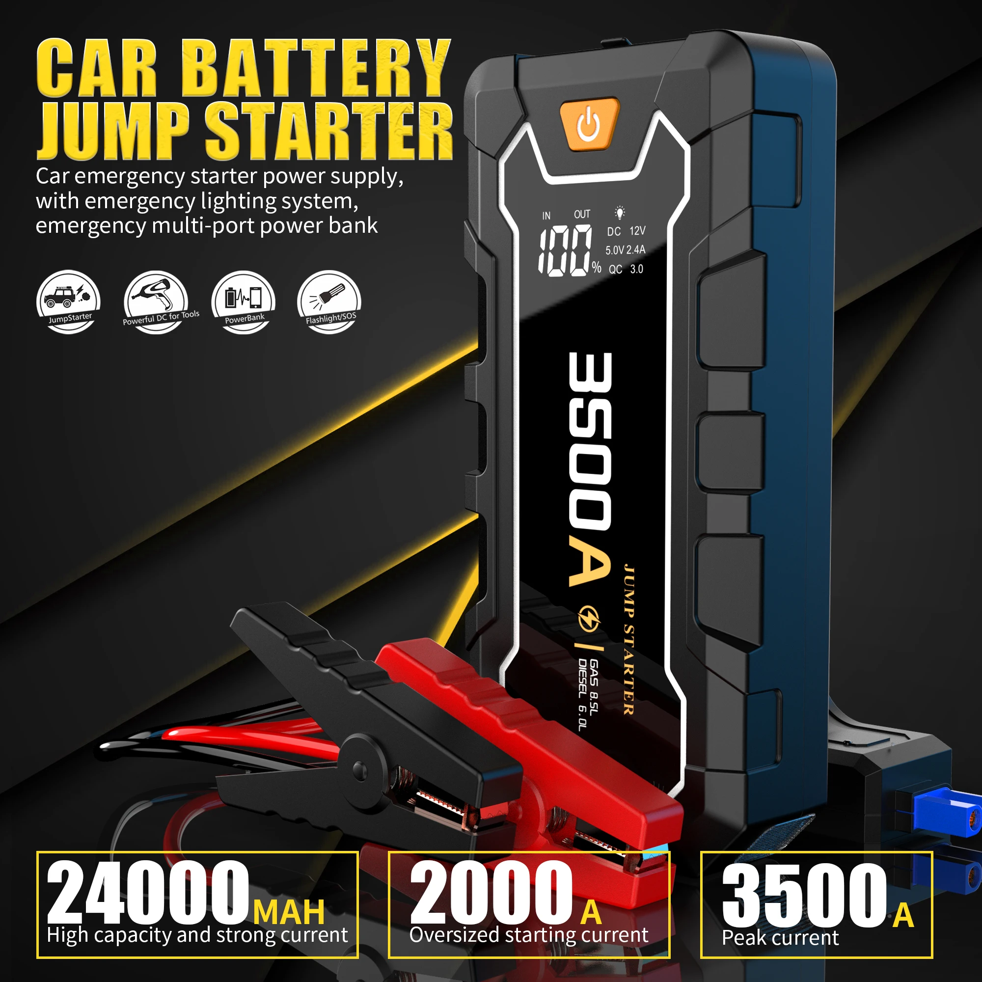 Outdoor Mini Car Emergency Kit Portable 12v 3500AMP Power Starter Car Jump Starter with LED Charging Safety Booster Battery