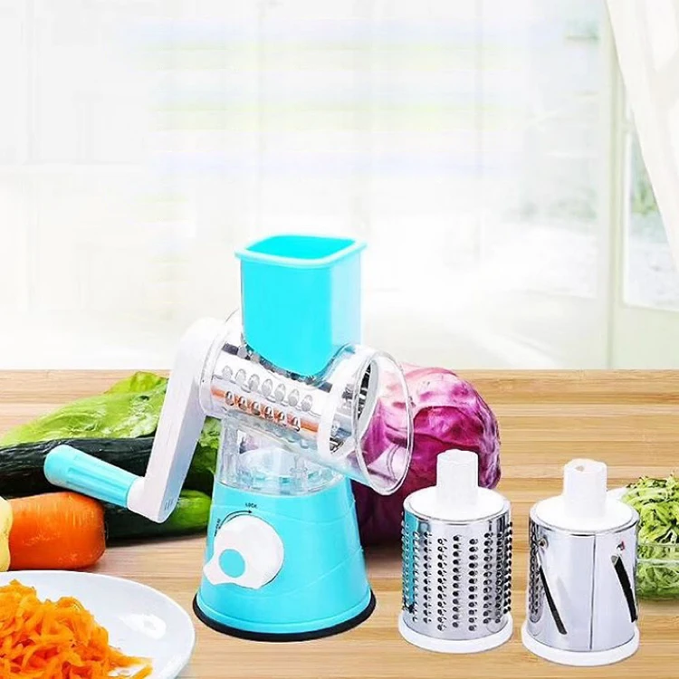 Kitchen Gadget Fruits Nuts Mandoline Vegetable Slicer Rotary Cheese Grater with 3 Interchangeable Blades