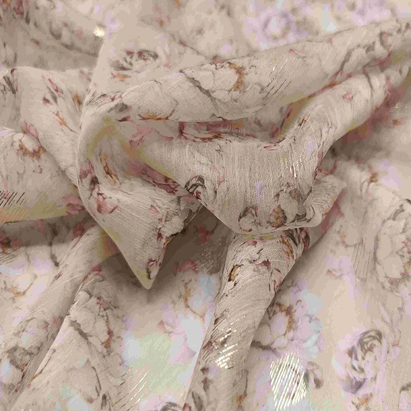 Light And Thin Imitation Silk Georgette Fabric Yellow Broken Flower Printed Crepe Chiffon Imitation Silk Dress Fabric