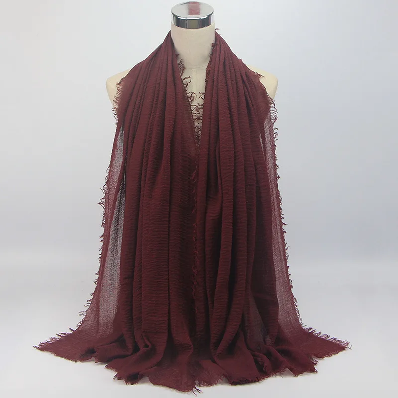 Pleated Long Head Scarf for Women Solid Color Muslim Head Hijab Scarf for Women