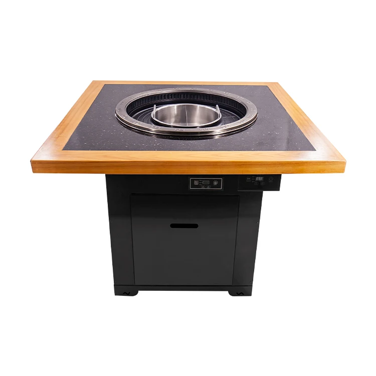 AOBL Smokeless Hot Pot Barbecue Table Customized Solid Wood Rock Board Marble Round Baking and Rinsing Integrated Equipment