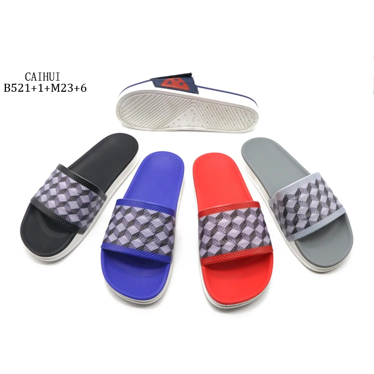 Free Sample Plaid PVC Custom plastic slippers Fancy Slide Sandals fro men