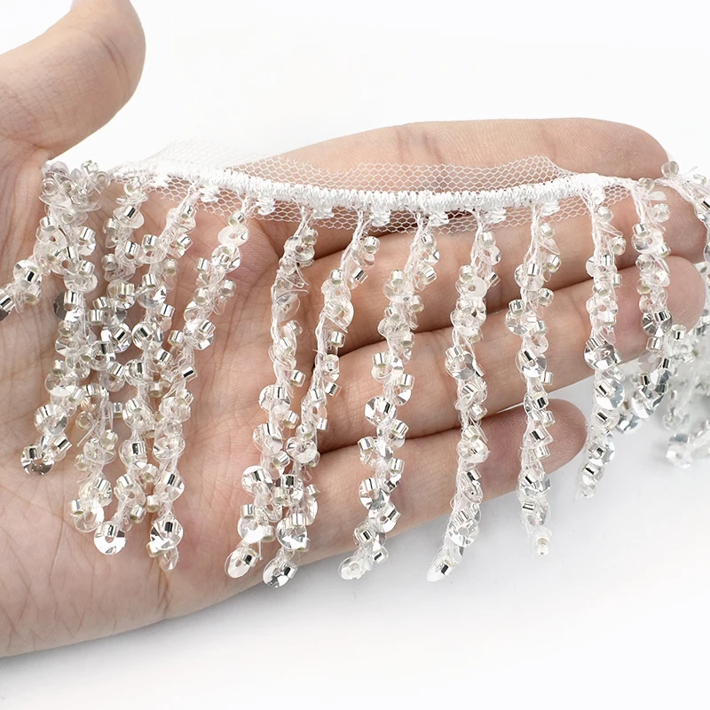 Meetee XP064 7cm Dress Decoration DIY Lace Garment Crafts Sewing Accessories Fabric Crystal Glitter Glass Bead Fringe