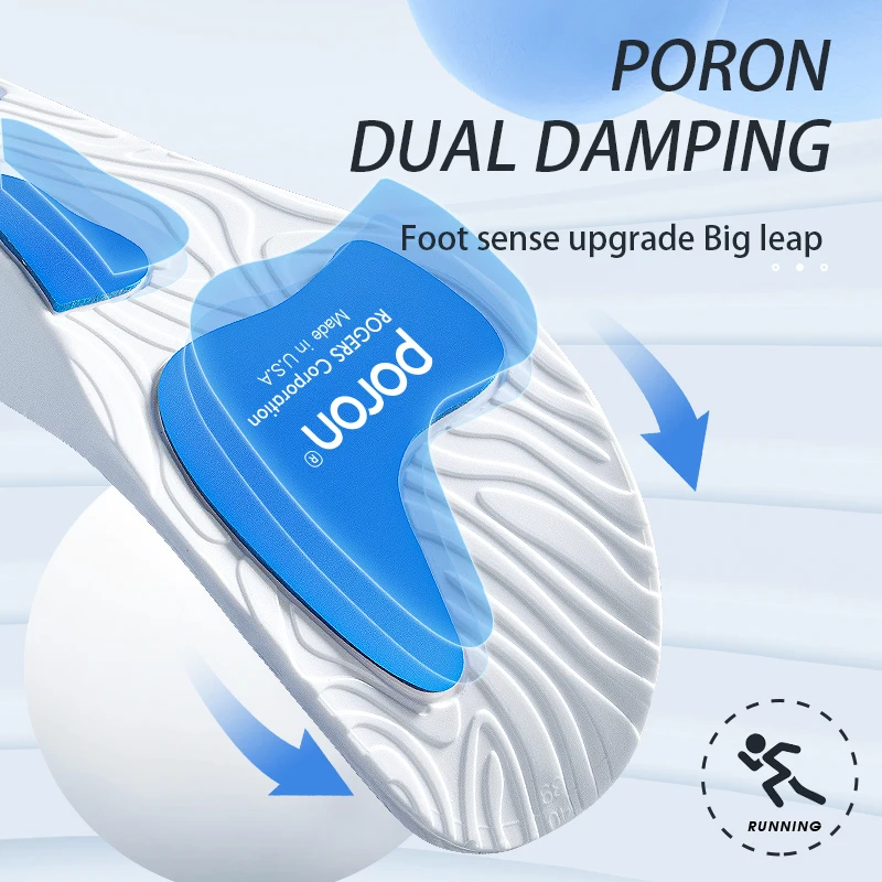 Wholesale full palm non slip insolation zoom air cushion PORON dual rebound damping sports insoles U cup heel MOQ 1 PAIR