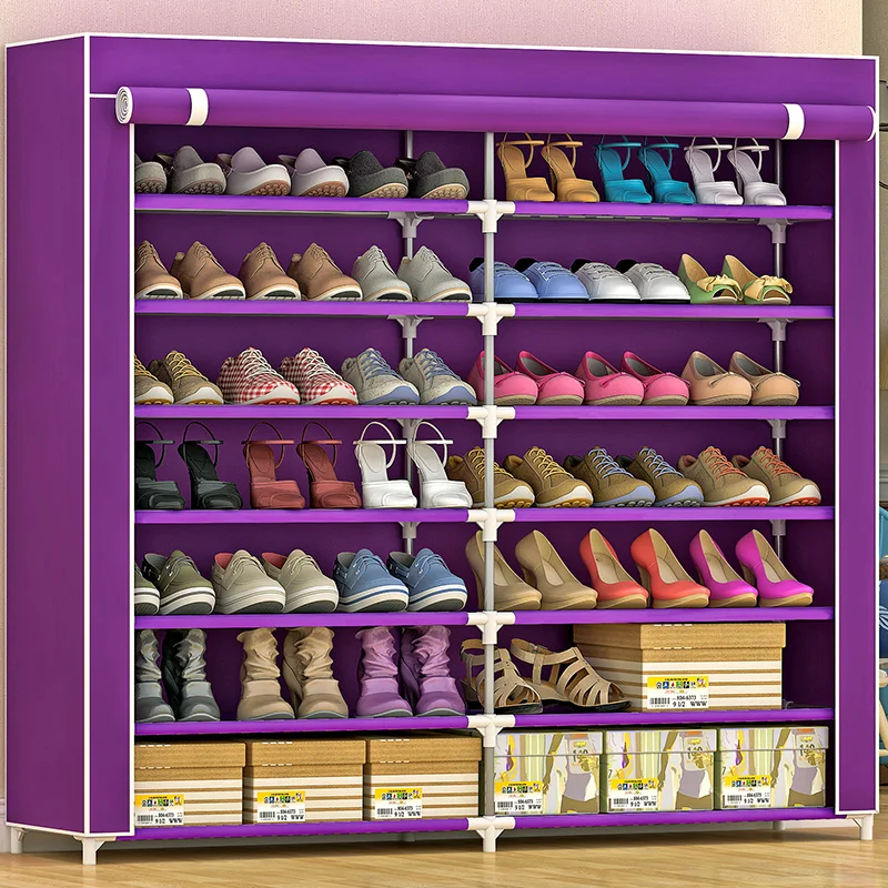 SuoErNuo 2 rows of 7 layers of 14 cloth shoe cabinet entryways shoe rack home non-woven space saving fabric shoe rack