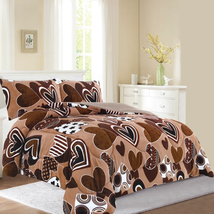 Sherpa Fleece Queen Size Fluffy Fuzzy Plush Faux Fur Comforter Cover Set, Soft Shaggy Flannel Quilt 3 Pieces Blanket Set