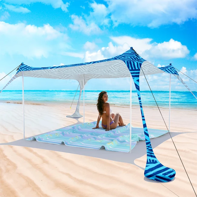 Beach Awning Tent Sun Shelter Lightweight with Anchors Sandbags Beach Sunshade for Camping Fishing Hiking Beach Picnic
