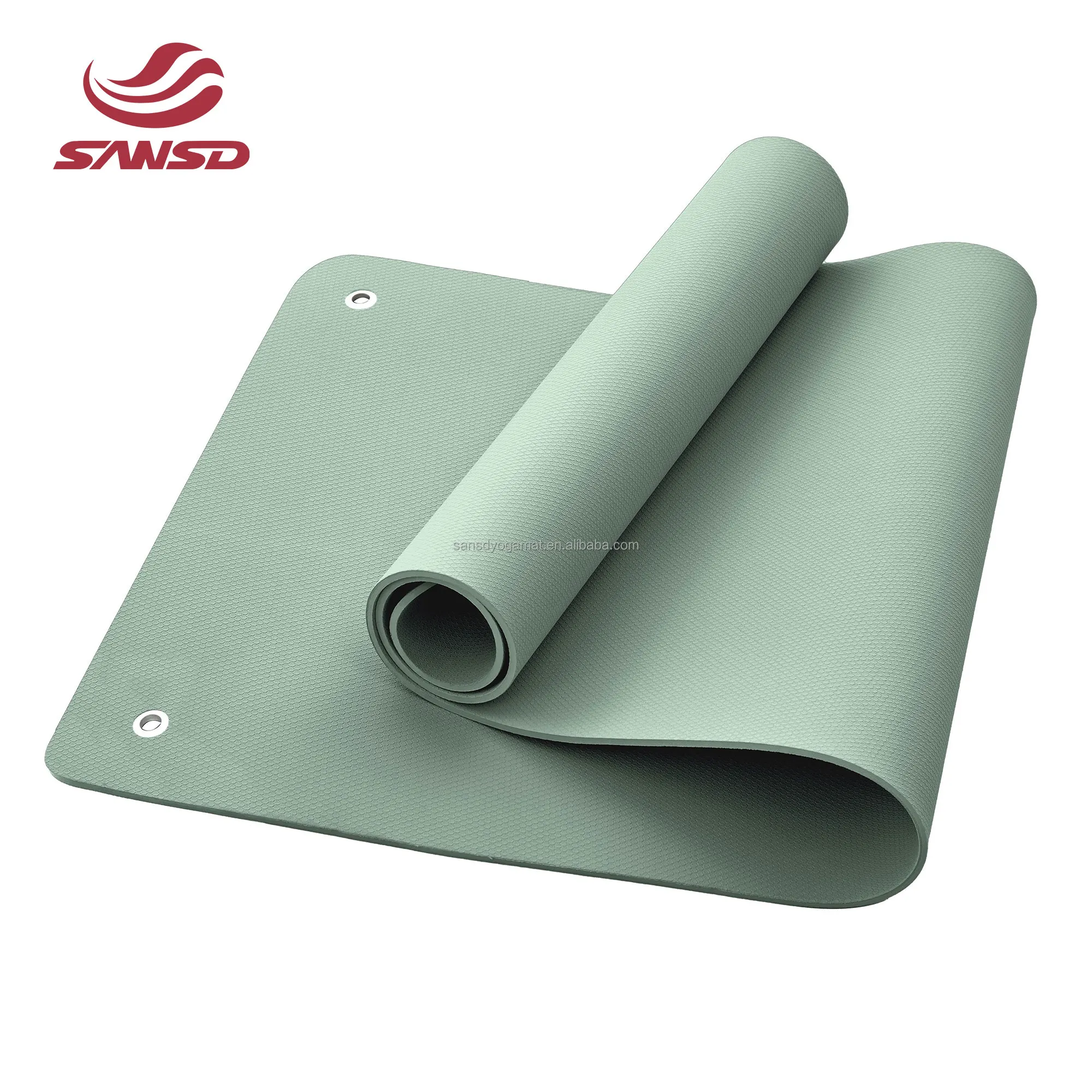 Sansd Colorful Eyelet Hole 180x60cm High Density Custom Logo Soft Foam Yoga Mat Skipping TPE Yoga Mat With Hanging Hole