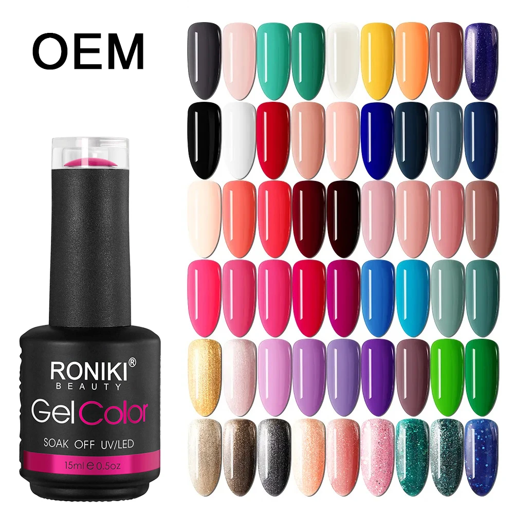 RONIKI Nail Supplies Wholesale 1000 Colors OEM Free HEMA Nail Gel Polish Odorless UV Gel Soak Off Vegan LED UV Gel Nail Polish