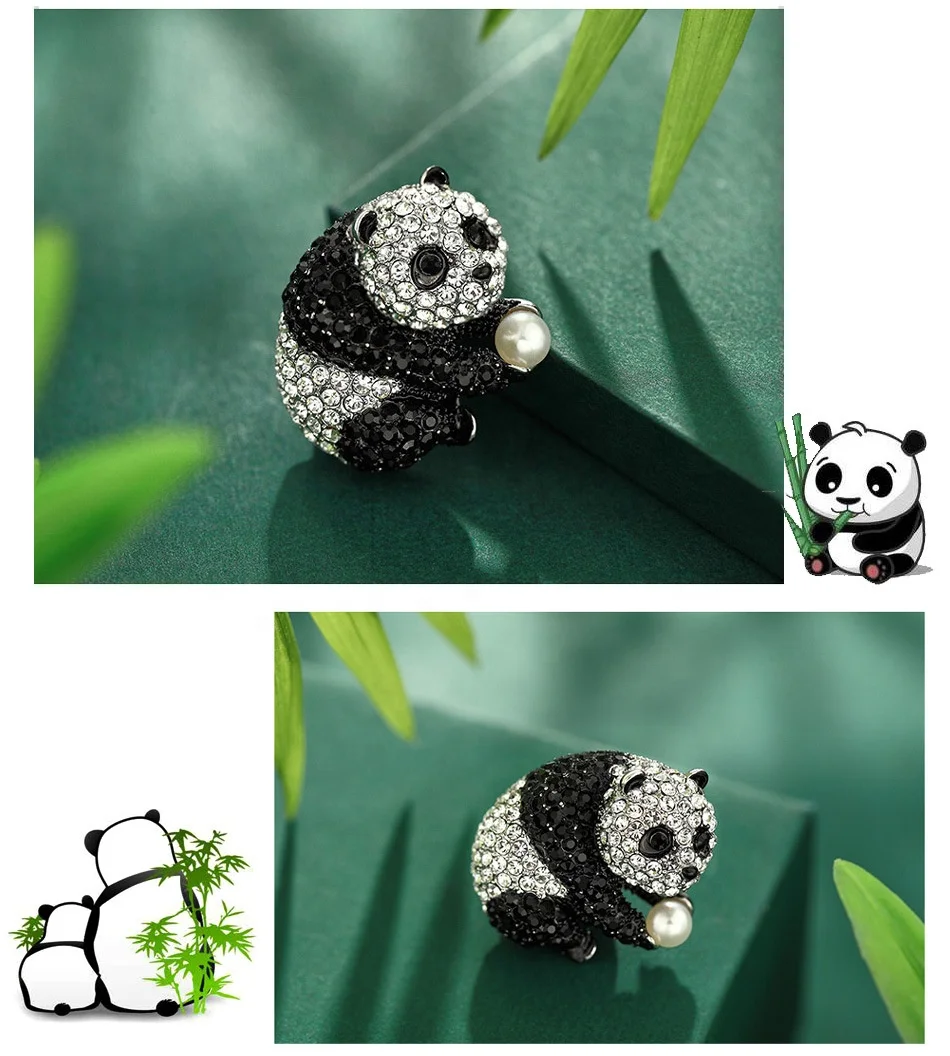 Wholesale Cute Bling Bling Crystal Brooch Fashion Jewelry Rhinestone Brooches Luxury Women Gift Evening Club Panda Brooch