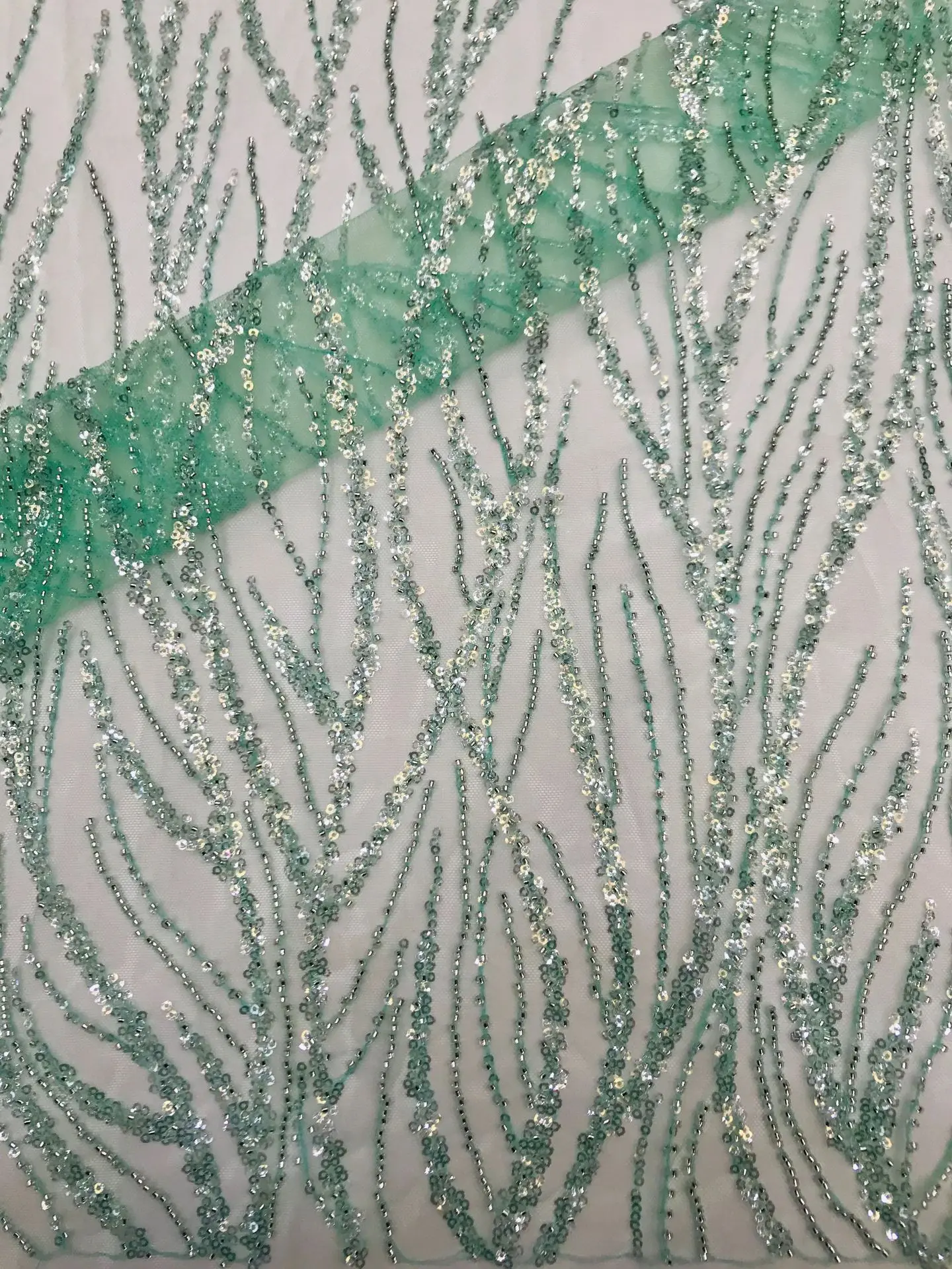 LS336 New French Tulle Mesh Polyester Lace Luxury White Bridal Beaded Sequins Lace Embroidery Wedding Dress Fabric