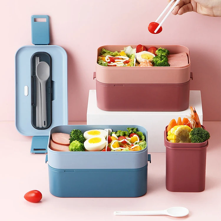 Microwave Safe Durable Food Grade Plastic Tiffin Bento Box with Chopsticks Spoon School Kids Container Food Storage Lunch Box