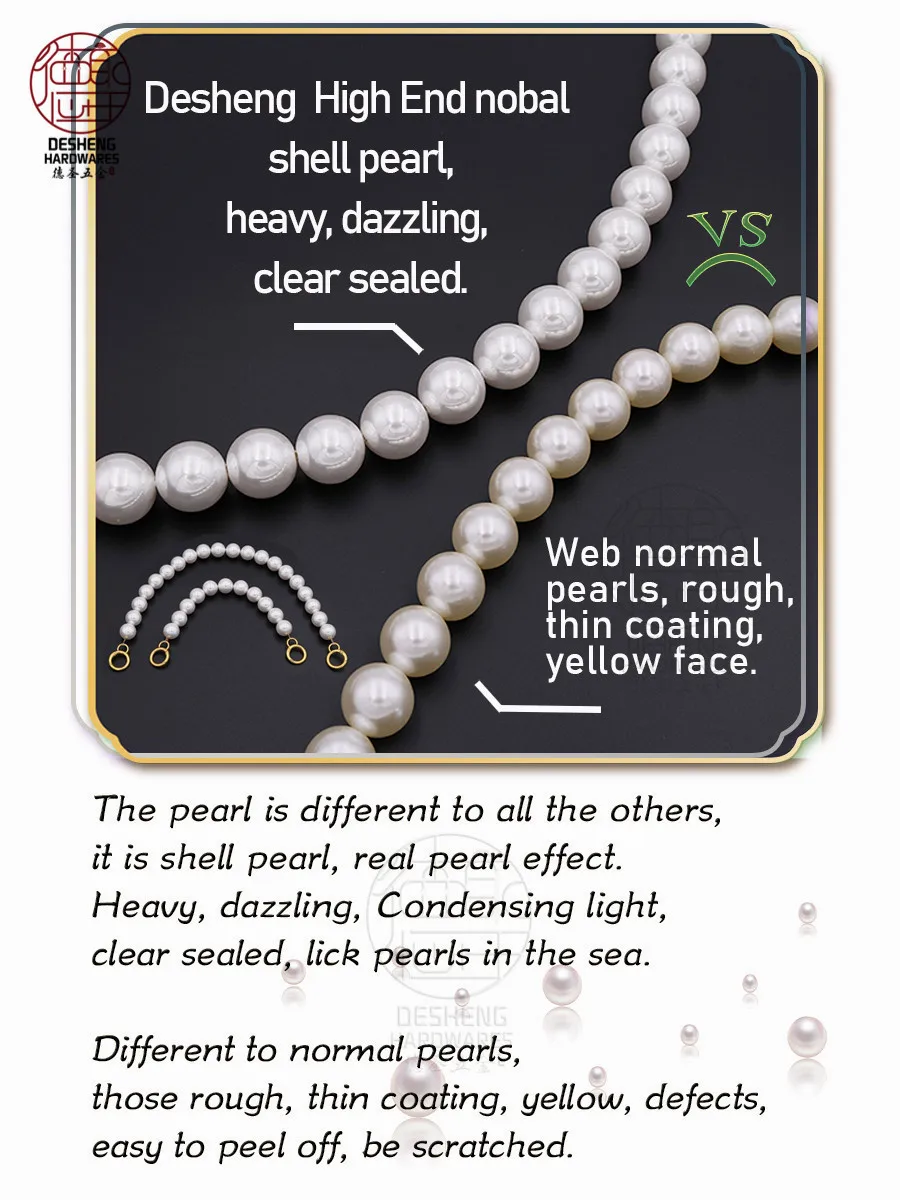 Handbag Accessories Women Pearl Chains Handle 8 Shape Clasp Spring Short Handle Bag Chains