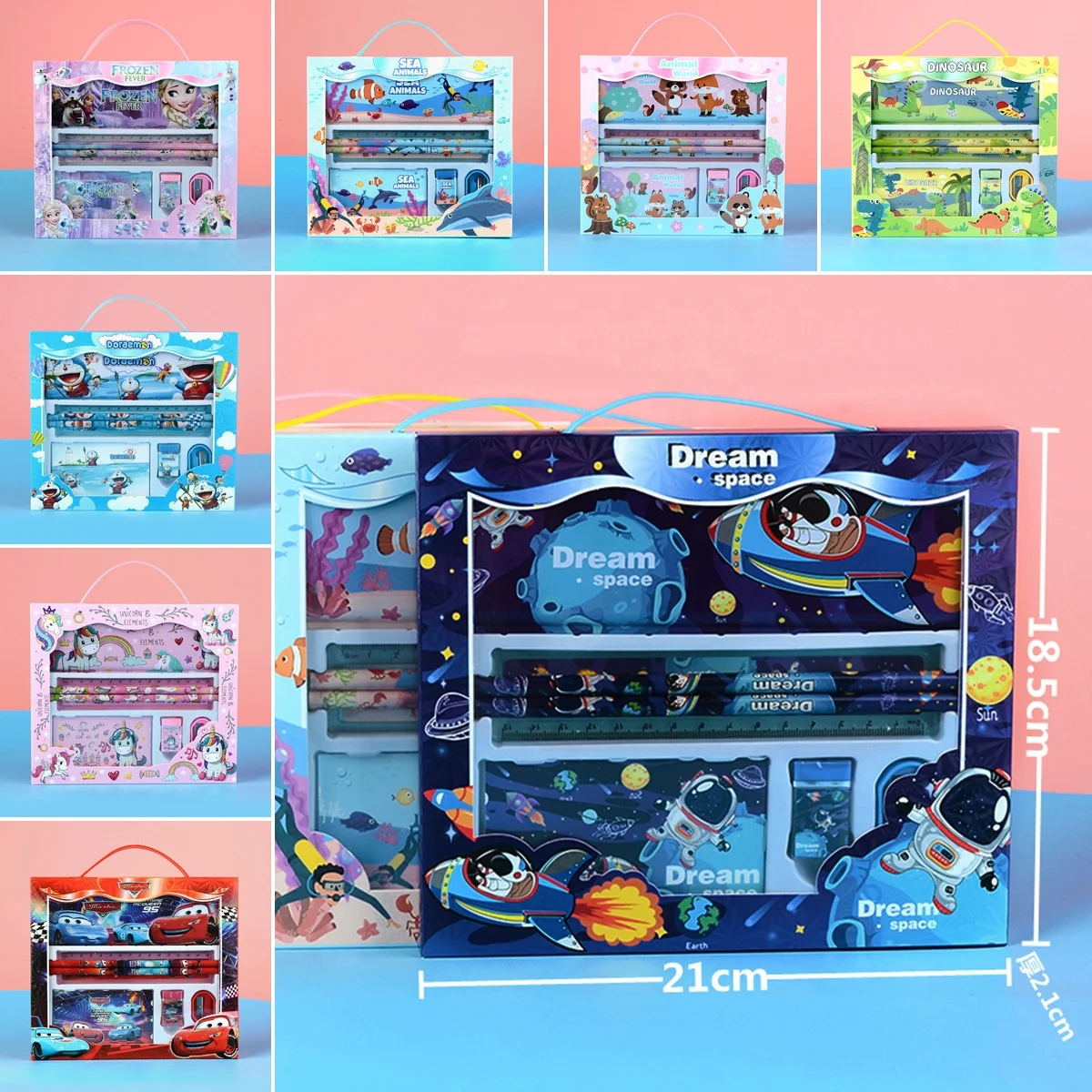 Ready to Ship Gift Stationery Pencil Eraser Set Cartoon Notepad Window Paper Box Stationery Sets For School Students