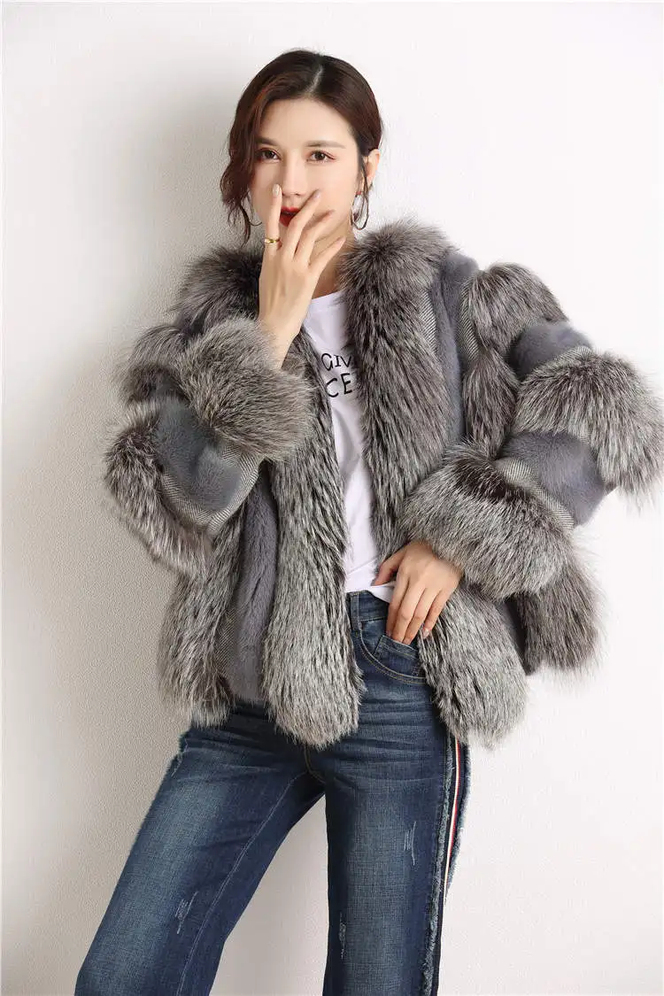 2021 Women winter luxury fluffy coat genuine mink fur gray coat
